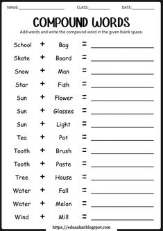 compound words worksheet with pictures to help students learn how to use compound words