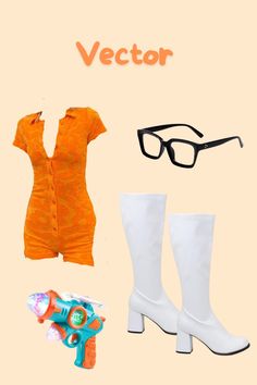 a woman's clothing and accessories including boots, glasses, an eyeglasses