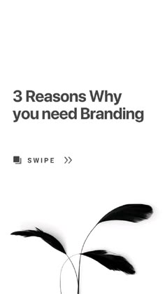 an advertisement with the words 3 reason why you need branding on it and two black feathers