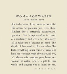 a poem written in black and white, with the words woman of water on it