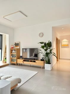 a living room filled with furniture and a flat screen tv on top of a wooden stand