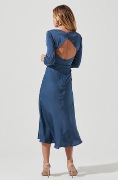 Gracie Long Sleeve Cutout Satin Midi Dress – ASTR The Label Dresses For Special Occasions, Rust Dress, Navy Midi Dress, Satin Midi Dress, Chic Dress, Fitted Bodice, Satin Dresses