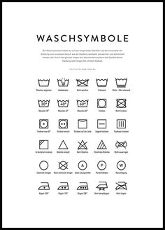 wash symbols are shown in this black and white poster, with the words wash symbol above them