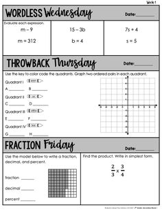 the worksheet for adding fraction and addition to graphing numbers, including one