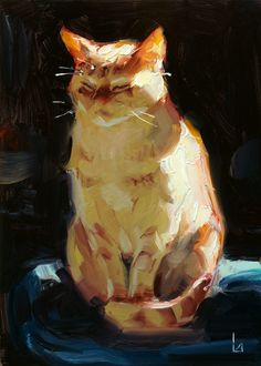 a painting of a cat sitting on top of a table