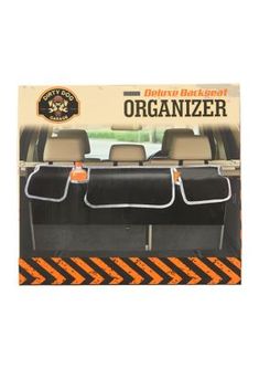 an orange and black car seat organizer