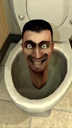 an animated man is in the toilet with his mouth open and eyes wide open,