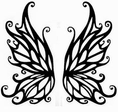 two black and white wings with swirls on the wings, one is drawn to look like