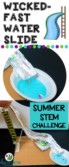 End of the Year Summer STEM Challenge: In Wicked-Fast Water Slide, students must design a water slide built for speed, thrills, and safety, of course! Includes modifications for grades 2-8. STEM Challenges combine science, technology, engineering, and mathematics to guarantee hands-on, engaging learning. Perfect for the end of the year! Summer Stem Activities, Stem Camp, Summer Stem, Steam Challenges, Summer Safety, Science Camp, Jr High, End Of Year Activities, Stem Challenge