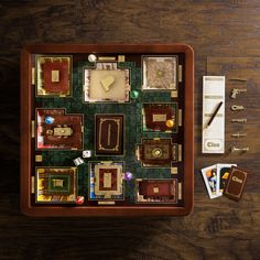 an overhead view of a board game on a table