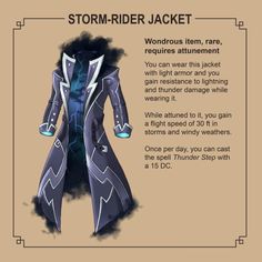 an image of storm - rider jacket with instructions for how to use the armor in this video game