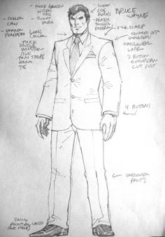 a drawing of a man in a suit and tie with his hand on his hip