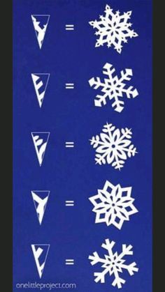 snowflakes are shown in white on a blue background