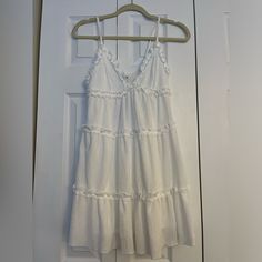 Wild Fable Ruffle Dress Size: Xs Color: White Nwt White V-neck Ruffle Dress For Day Out, White Mini Dress With Ruffled Straps For Beach, White Summer Mini Dress With Ruffled Straps, White Sundress With Ruffled Straps, White Ruffle Dress With Flowy Ruffled Straps, White Flowy Ruffle Dress With Ruffled Straps, White Sleeveless Ruffle Dress For Daywear, Daytime Spaghetti Strap Dress With Ruffles, White Ruffled Summer Mini Dress