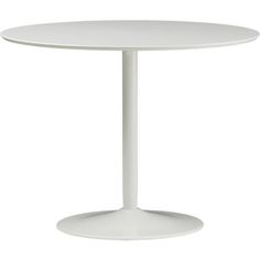 a white table with a round base on the top and an empty plate underneath it