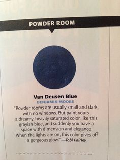 a sign describing how to use the van deusen blue color in this bathroom