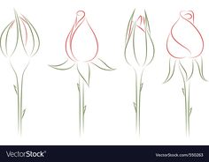 four different types of flowers with long stems