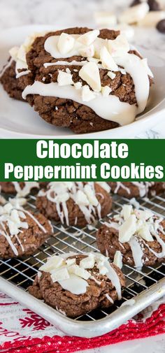 chocolate peppermint cookies on a cooling rack