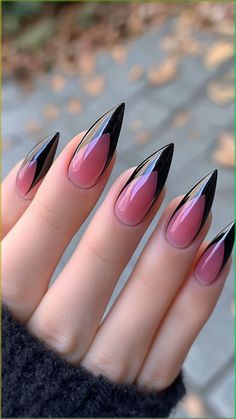 Assassin Nails, Nails Pink Halloween, Black Pink Halloween Nails, Pink Gothic Nails, Pink And Black Nails Halloween, Spooky Nails Stiletto, Goth Pink Nails, Spooky Stiletto Nails, Nail Ideas Pink And Black