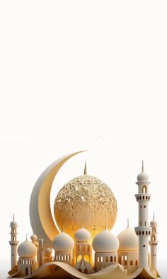 an image of the moon and mosques in paper cutout style on white background