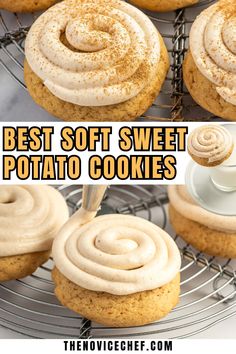 the best soft sweet potato cookies with cream cheese frosting on top and in between