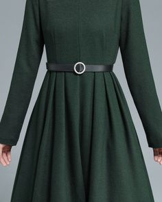 Winter Pleated Dress For Work, Fall Pleated Long Sleeve Dress, Fall Pleated Dress With Long Sleeves, Long Sleeve Pleated Dress For Fall, Solid Pleated Midi Dress For Winter, Winter Pleated Long Sleeve Midi Dress, Pleated Long Sleeve Midi Dress For Winter, Long Sleeve Pleated Midi Dress For Winter, Winter Pleated Long Sleeve Dress