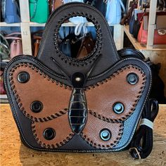 Mocha And Black Womens Butterfly Handbag, Perfect For That Special Someone In Your Life Brown Handheld Bag With Handles, Brown Crossbody Bag With Handles, Brown Crossbody Satchel With Handles, Butterfly Handbag, Tory Burch Shoulder Bag, Green Tote, Brown Crossbody Bag, Special Someone, Small Tote Bag