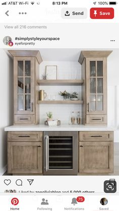 an instagramted photo of a kitchen with wooden cabinets