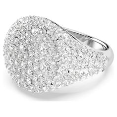 With its constellation of crystals, this scintillating motif ring will light up any outfit. The rhodium-plated band features a bold dome that is adorned with a snow pavé of clear round crystals in different sizes. The cluster effect is hypnotic and vibrant, giving you a statement ring of spellbinding style. Sparkling Crystal Diamond Ring In White Gold, Sparkling White Gold Diamond Ring With Crystal, Sparkling White Gold Crystal Ring, Luxury Sparkling Crystal Rings, White Crystal Diamond Ring With Sparkling Stones, White Gold Crystal Ring, White Crystal Ring With Sparkling Stones, White Sparkling Crystal Diamond Ring, Sparkling White Crystal Diamond Ring