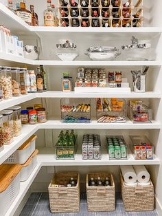 an organized pantry with lots of food items