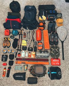 the contents of a backpack laid out on the floor