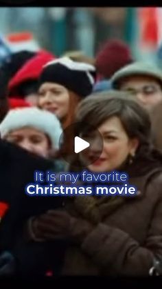 a group of people standing next to each other in front of a sign that says it is my favorite christmas movie