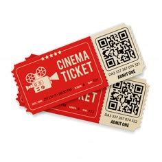 two red cinema tickets with qr code on them