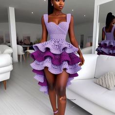 CROCHET PATTERNS AND INSPIRATION | Who knew lilac and green could be so lovely?!💯😍😍. WHAT I DO: 🌻Crafting Magic with AI: I create stunning crochet designs using AI… | Instagram Purple Crochet Dress, Crochet Gown Pattern, Crochet Designs Clothing, Lilac And Green, Crochet Wedding Dresses, Knit Gown, Best African Dresses, Lace Knitting Patterns