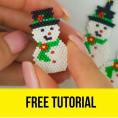 a person holding a snowman ornament in their hand with the text free bead pattern