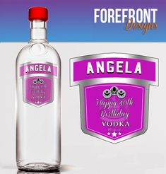 a bottle of angela vodka sitting next to a label