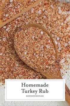 homemade turkey rub recipe on a wooden spoon