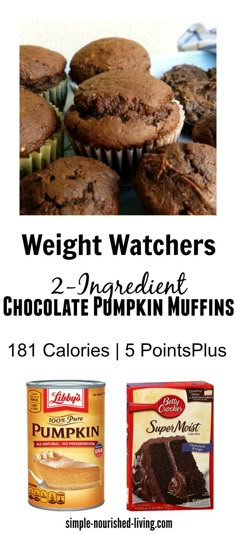 two ingredient chocolate pumpkin muffins for weight watchers, and an image of cupcakes