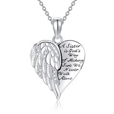 PRICES MAY VARY. 💖♥ Design : Angel wing jewelry has gained popularity for it's beautiful symbolic meaning of love,spirituality and protection.Wear this heart sister wings pendant as a reminder of someone you love is your guardian angel,or as a gift to a special friend or sister. 💖♥ Material :100% 925 sterling silver sister necklace from sister, unique,classic.Decoration some cubic zirconia,unique, fashion, elegant.Lead-Free & Nickel-Free, Hypoallergenic and Safety for sensitive skins. 💖♥ Size Engraved Wing-shaped Jewelry For Gifts, Engraved Wing-shaped Jewelry Gift, White Angel Wings Jewelry As Gift, Valentine's Day Gift Jewelry Wing-shaped, Wing-shaped Jewelry For Valentine's Day Gift, Valentine's Day Wing-shaped Jewelry Gift, Angel Wings Heart Pendant Jewelry For Gifts, Heart-shaped Angel Wings Jewelry Gift, Personalized Spiritual Charm Necklace With Heart Pendant