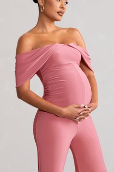 Renata Blush Pink Draped Sleeve Bardot Maternity Jumpsuit – Club L London - USA Club L London, Bardot Neckline, Black Dress Prom, Black Tie Gala, Maternity Jumpsuit, Drape Sleeves, Party Dress Long Sleeve, Bridesmaid Outfit, Christmas Party Dress