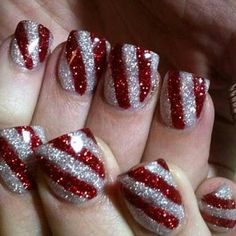 Christmas Nails Nail Art Noel, Es Nails, Nails Silver, Pedicure Designs, Holiday Nail Art, Striped Nails, Nails Red, Super Nails