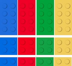 four different colors of legos with circles on the bottom and one in the middle