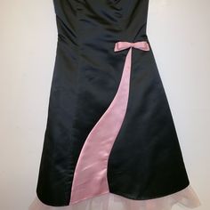 Brand New Gorgeous Pink And Black Satin Dress With Tool Hem And Bow. Never Been Worn. Preserved In A Dry Cool Closet On Hanger. Beautiful Piece For A Variety Of Occasions! 2000s Quinceanera Dresses, 2000s Hoco Dress, Cool Closet, Bday Dresses, 80's Clothes, Quirky Dress, Calm Fits, Pink And Green Dress, Throwing Fits