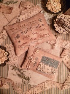 some old fashioned items are laying on a table