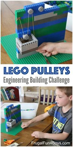 the lego pulley's engineering building challenge is an easy and fun activity for kids