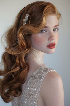 Long Red Hair Styles, Hairstyle With Rhinestones, Luxurious Pictures, Cute Fall Hairstyles, Red Porcelain, Side Hair, Ootd Instagram, Twisted Updo, Rhinestone Hair