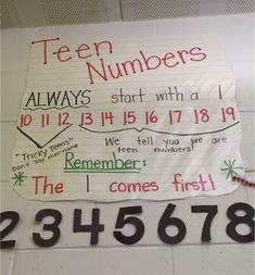 a sign on the wall that says,'teen numbers always start with a 1 - 13