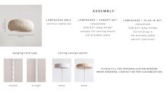 the assembly instructions for lamps and pendants are shown in three different styles, including one with