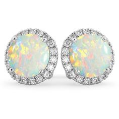 Halo Round Opal & Diamond Earrings 14k White Gold (3.17 ct) -Allurez.com White Opal Earrings, Earrings White Gold, White Gold Earrings Studs, White Gold Studs, Opal Earrings Stud, Halo Earrings Studs, Gold Stud Earrings, Gold Diamond Earrings, Gold Diamond Jewelry