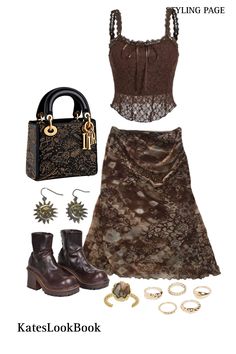 Whimsygoth Fall Outfits, Brown Witch Outfit, Eclectic Boho Fashion, Dark Earthy Aesthetic Outfits, Black Whimsigothic, Witchy Hippie Outfits, Witchy Autumn Outfits, January Witch, Fall Earthy Outfits